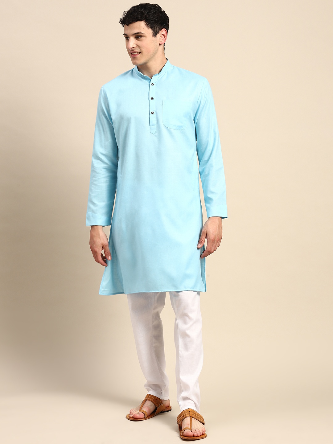 

Molly & Michel Pure Cotton Kurta with Pyjamas, Turquoise blue