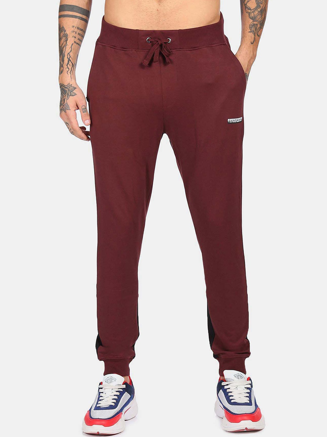 

Flying Machine Men Mid-Rise Straight-Fit Pure Cotton Sports Joggers, Red