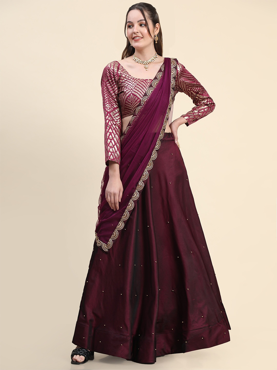 

Mitera Semi-Stitched Lehenga & Unstitched Blouse With Dupatta, Purple