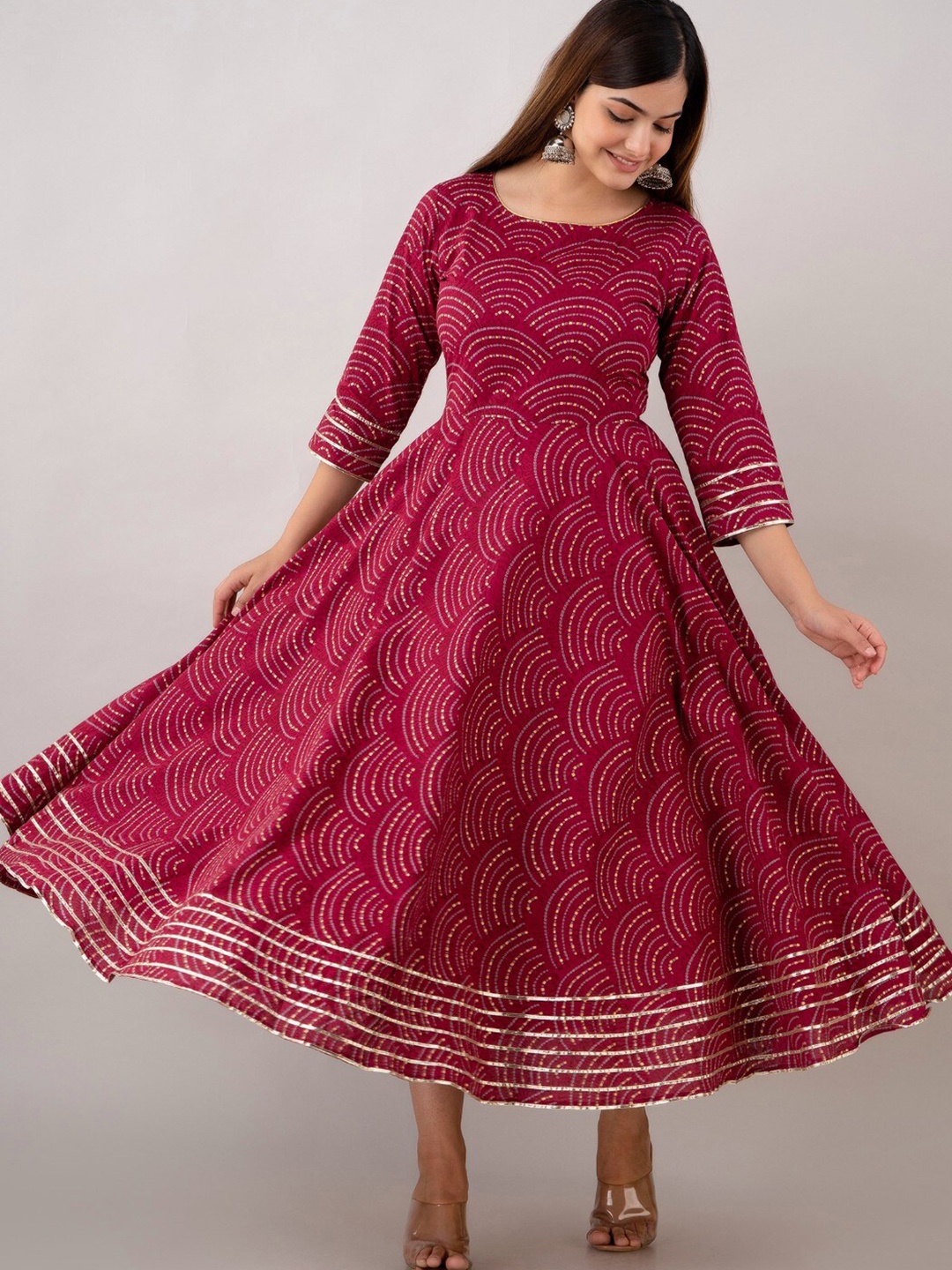 

Women Touch Geometric Printed Gotta Patti Ethnic Dress, Fuchsia