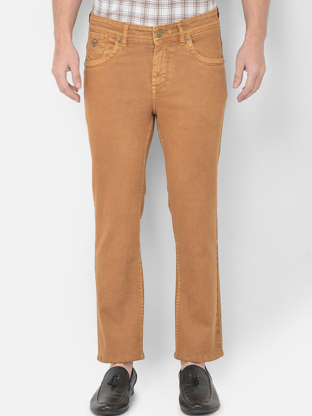 

Canary London Men Smart Straight Fit Stretchable Cotton Jeans, Mustard