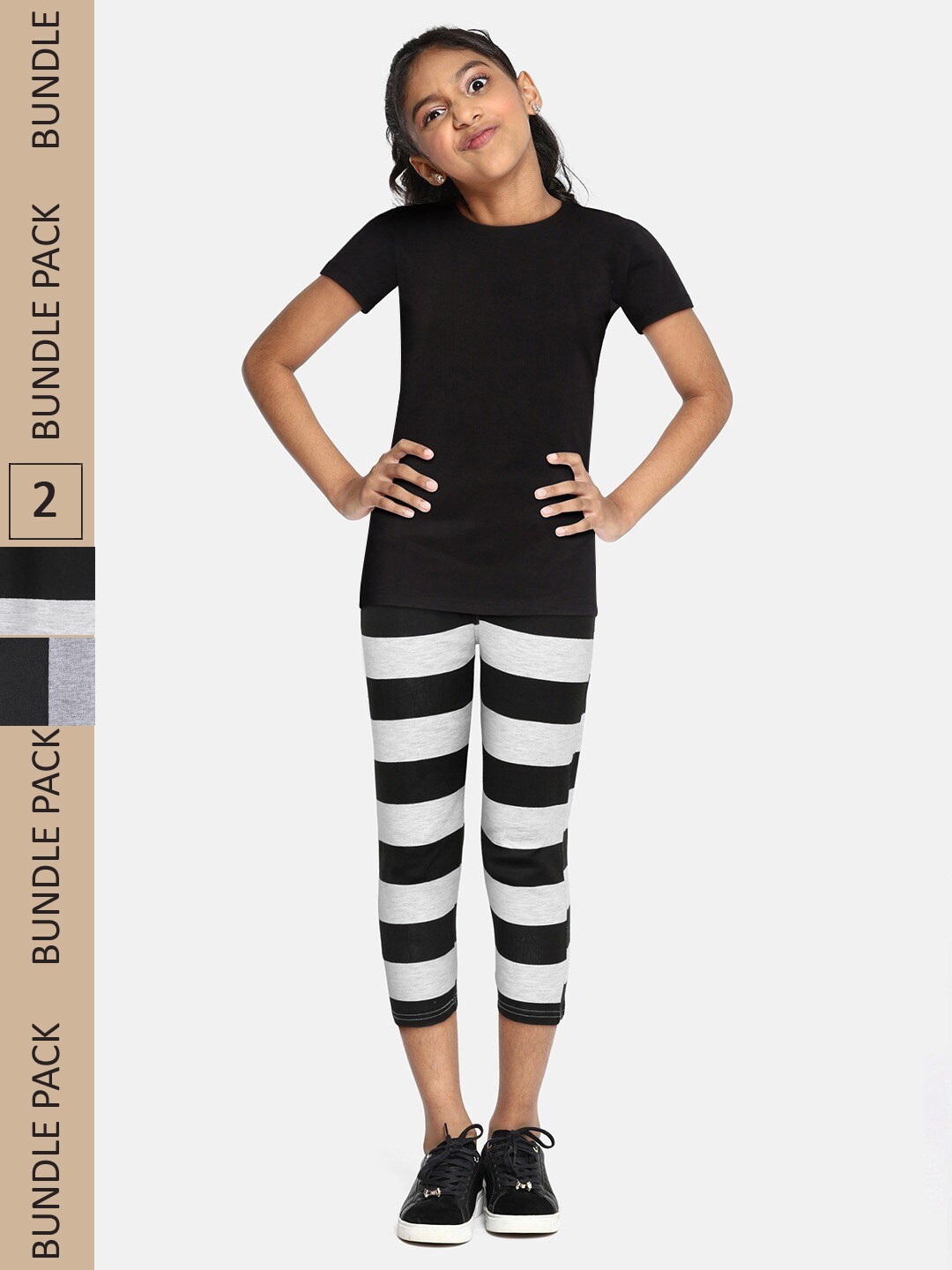 

SEYBIL Girls Pack Of 2 Striped Capris, Black