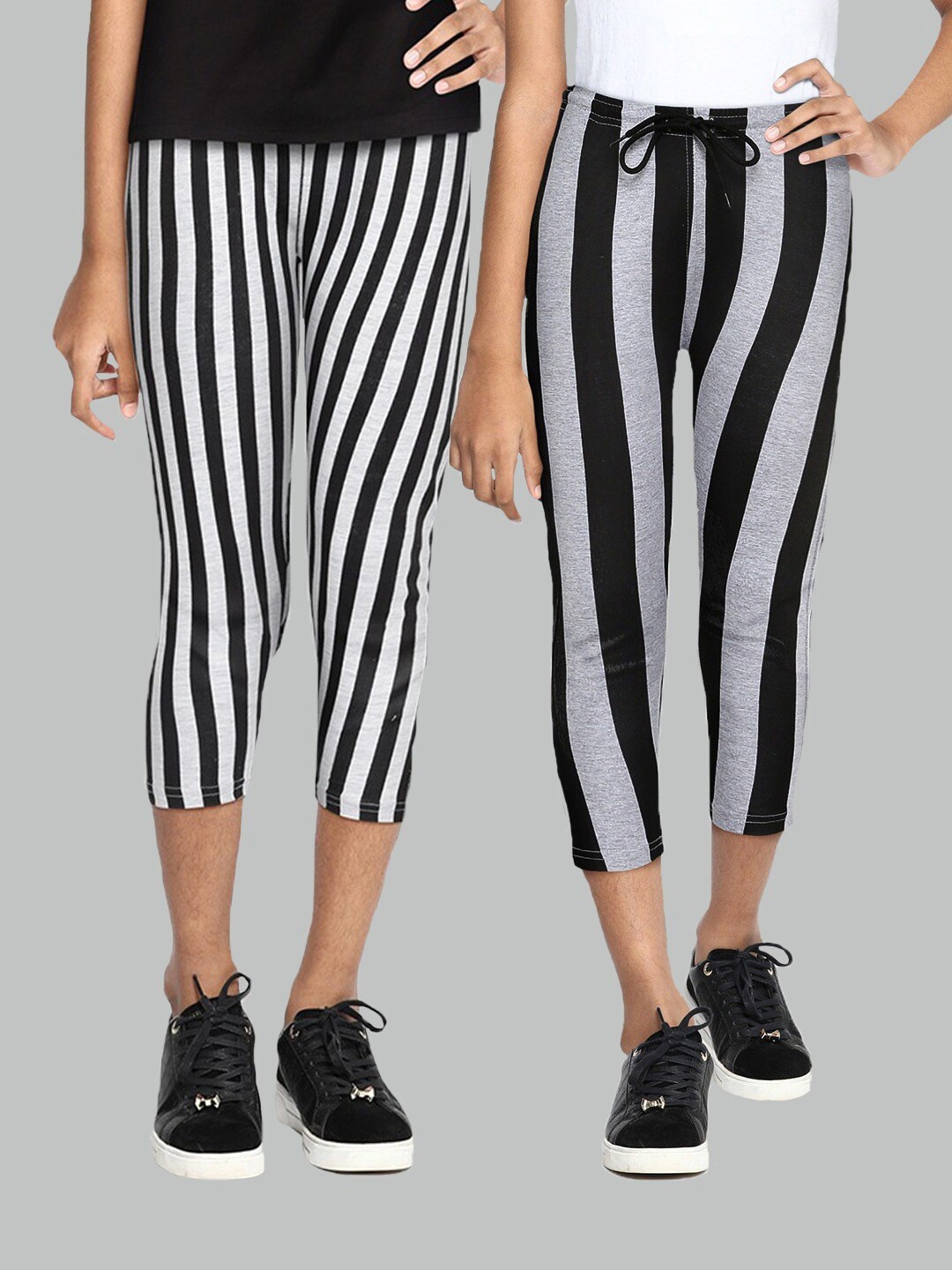 

SEYBIL Girls Pack Of 2 Striped Capris, Grey melange