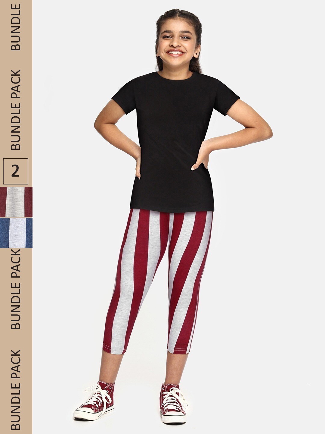 

SEYBIL Girls Pack Of 2 Striped Capris, Red
