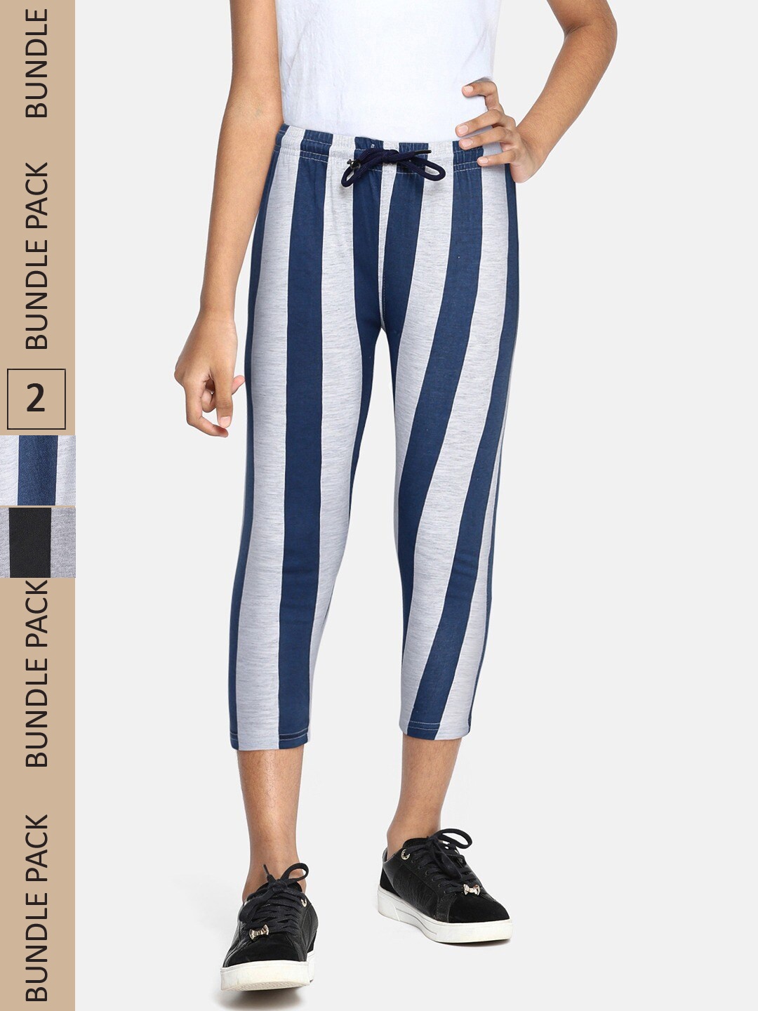 

SEYBIL Girls Pack Of 2 Striped Capris, Grey melange