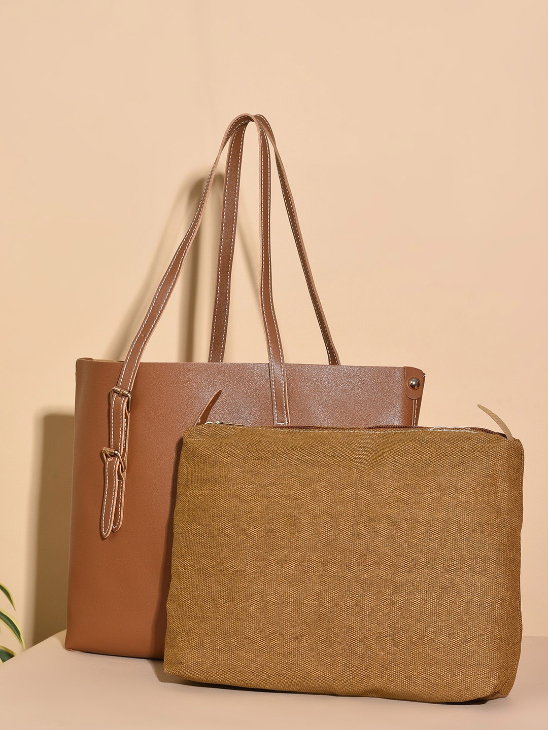 

HAUTE SAUCE by Campus Sutra Set Of 2 Structured Bags, Brown