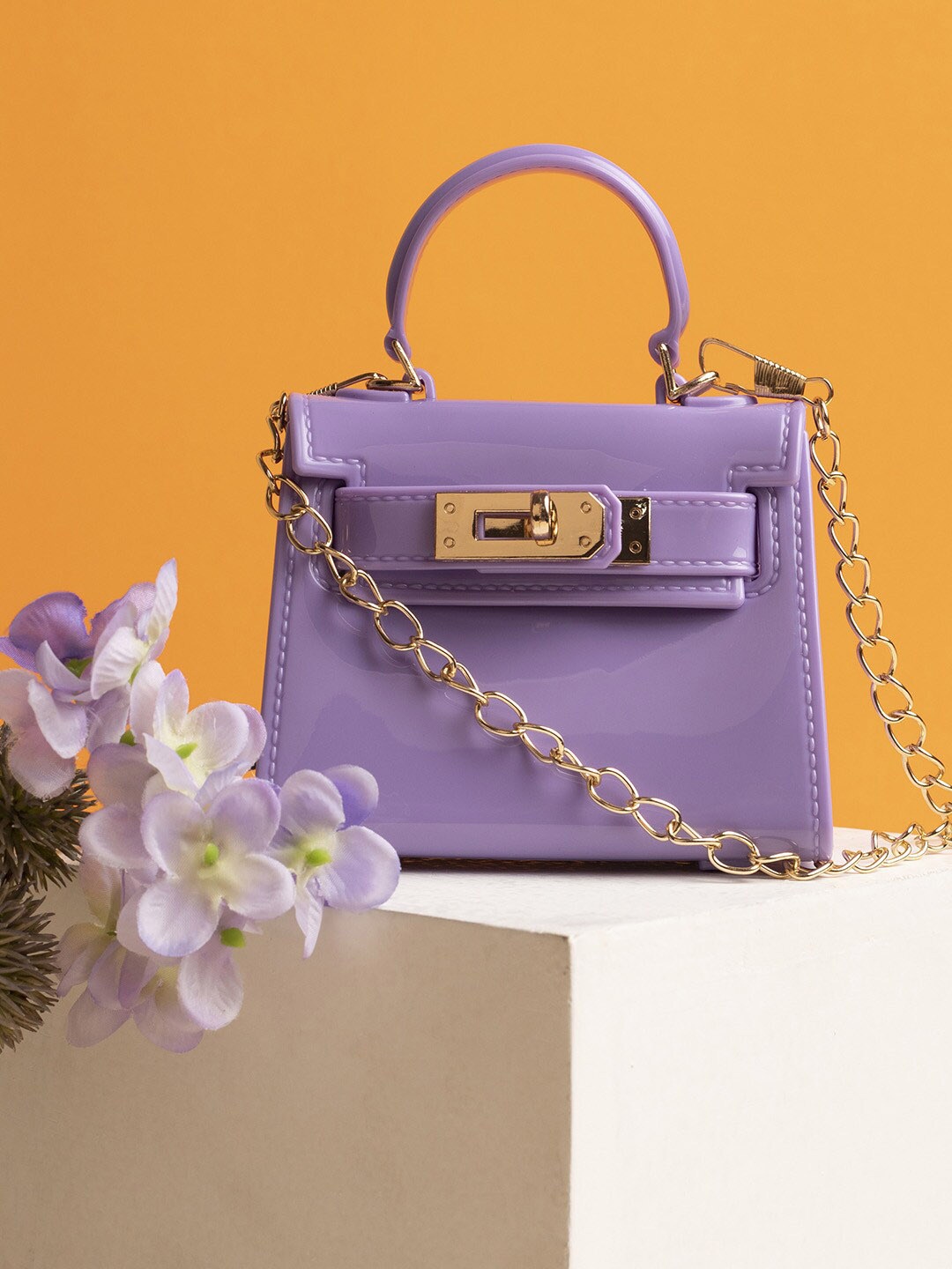 

HAUTE SAUCE by Campus Sutra Purple PU Structured Handheld Bag