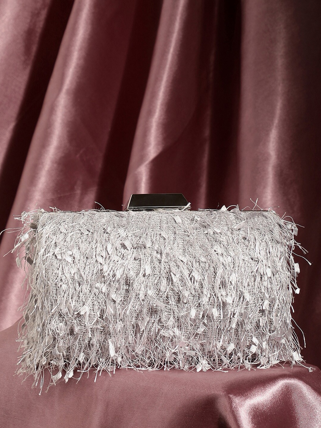 

HAUTE SAUCE by Campus Sutra Embellished Box Clutch, Silver