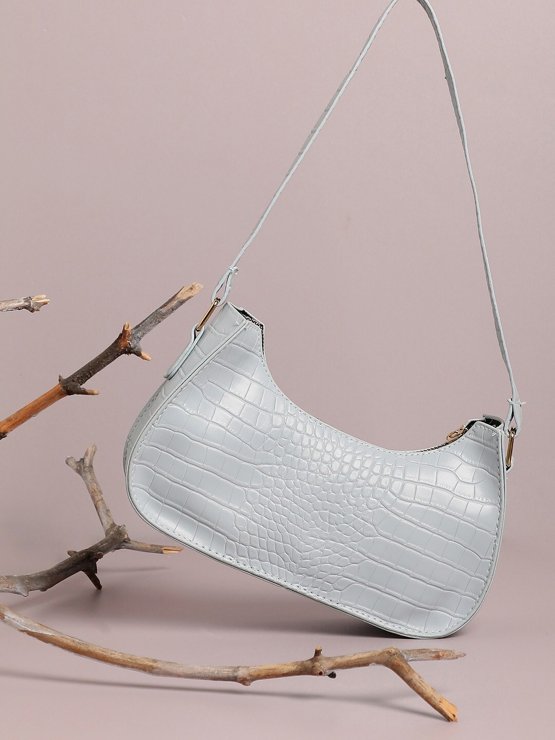 HAUTE SAUCE by Campus Sutra Animal Textured PU Structured Hobo Bag, Blue