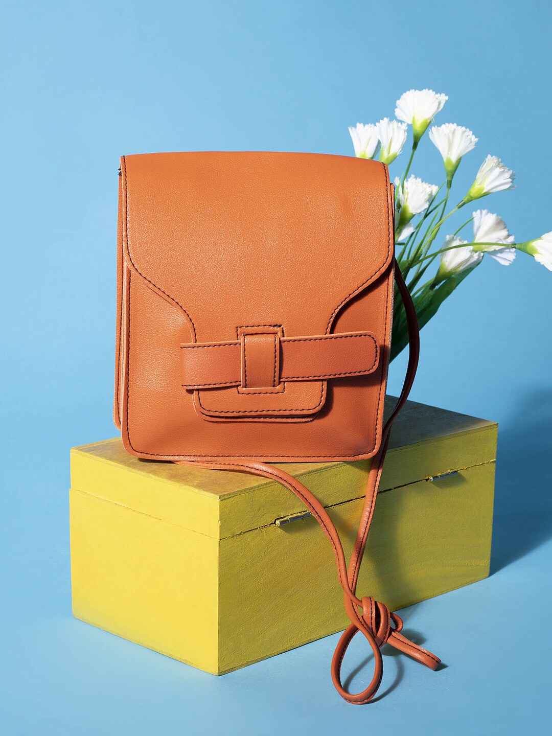 

HAUTE SAUCE by Campus Sutra PU Structured Sling Bag, Orange