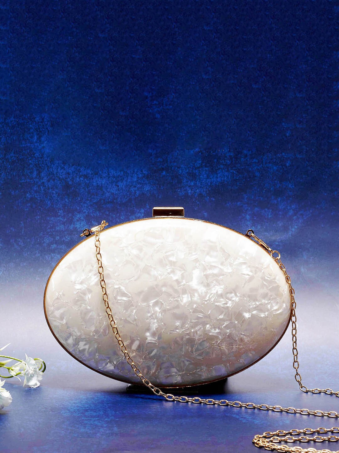 

HAUTE SAUCE by Campus Sutra Embellished Oval Structured Box Clutch, White