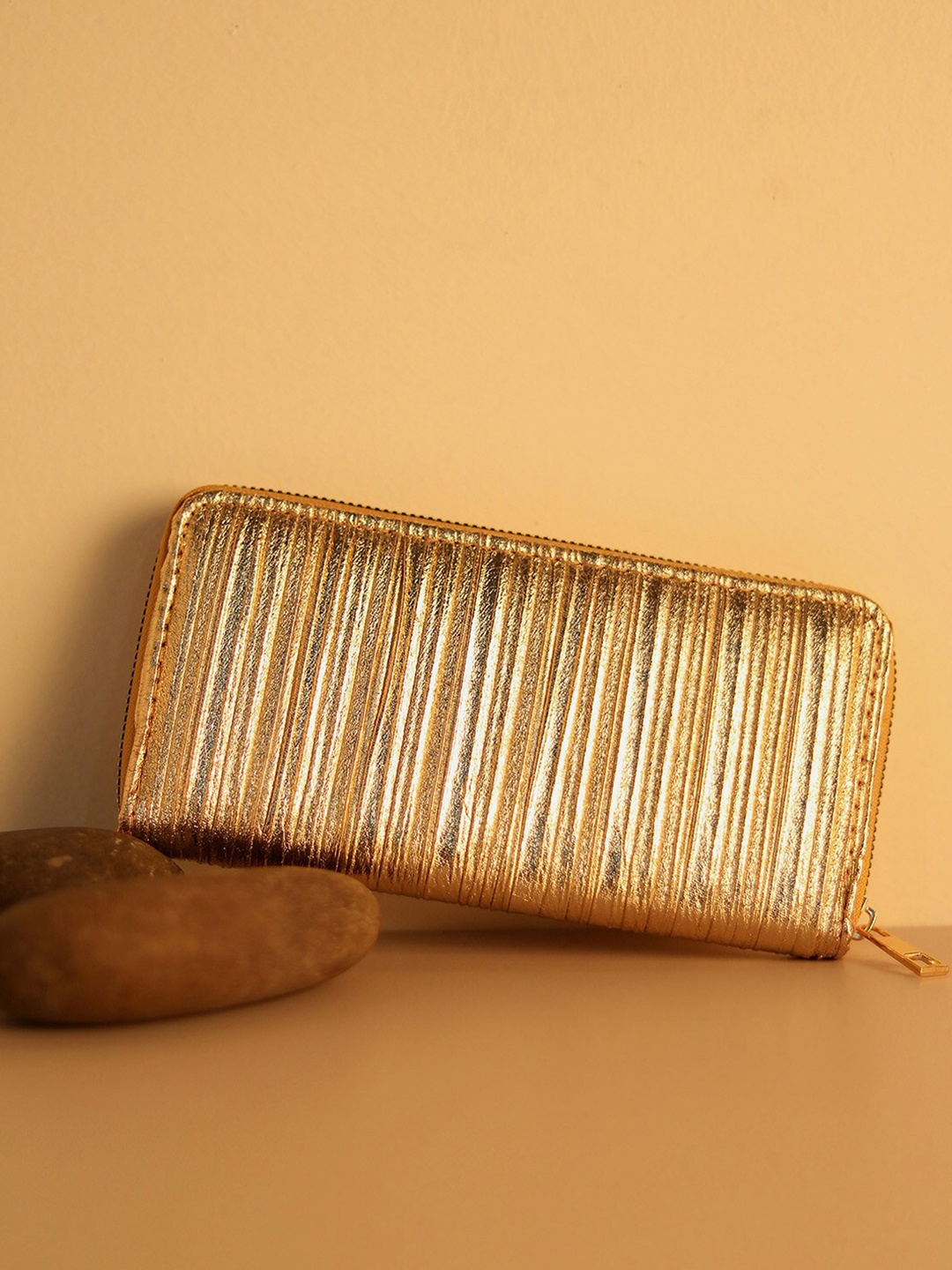 

HAUTE SAUCE by Campus Sutra Women Textured Pu Zip Around Wallet, Gold