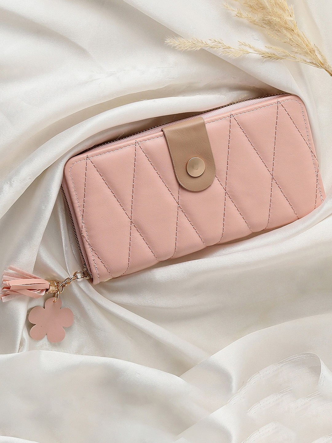 

HAUTE SAUCE by Campus Sutra Women Geometric Textured Pu Zip Around Wallet, Pink