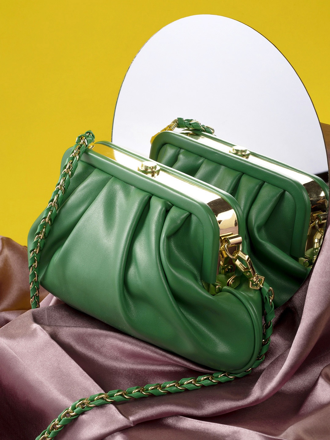 

HAUTE SAUCE by Campus Sutra Green PU Structured Sling Bag