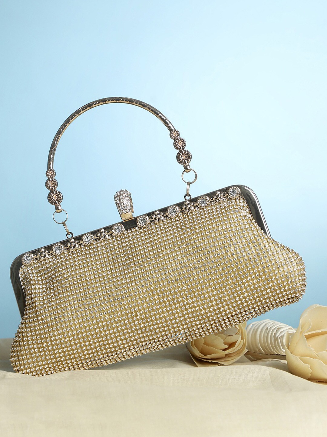 

HAUTE SAUCE by Campus Sutra Embellished Box Clutch, Gold