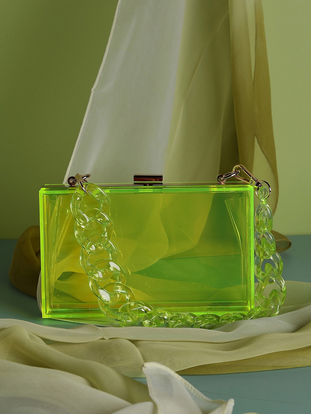 

HAUTE SAUCE by Campus Sutra One Handle Twist Closure Structured Handheld Bag, Lime green