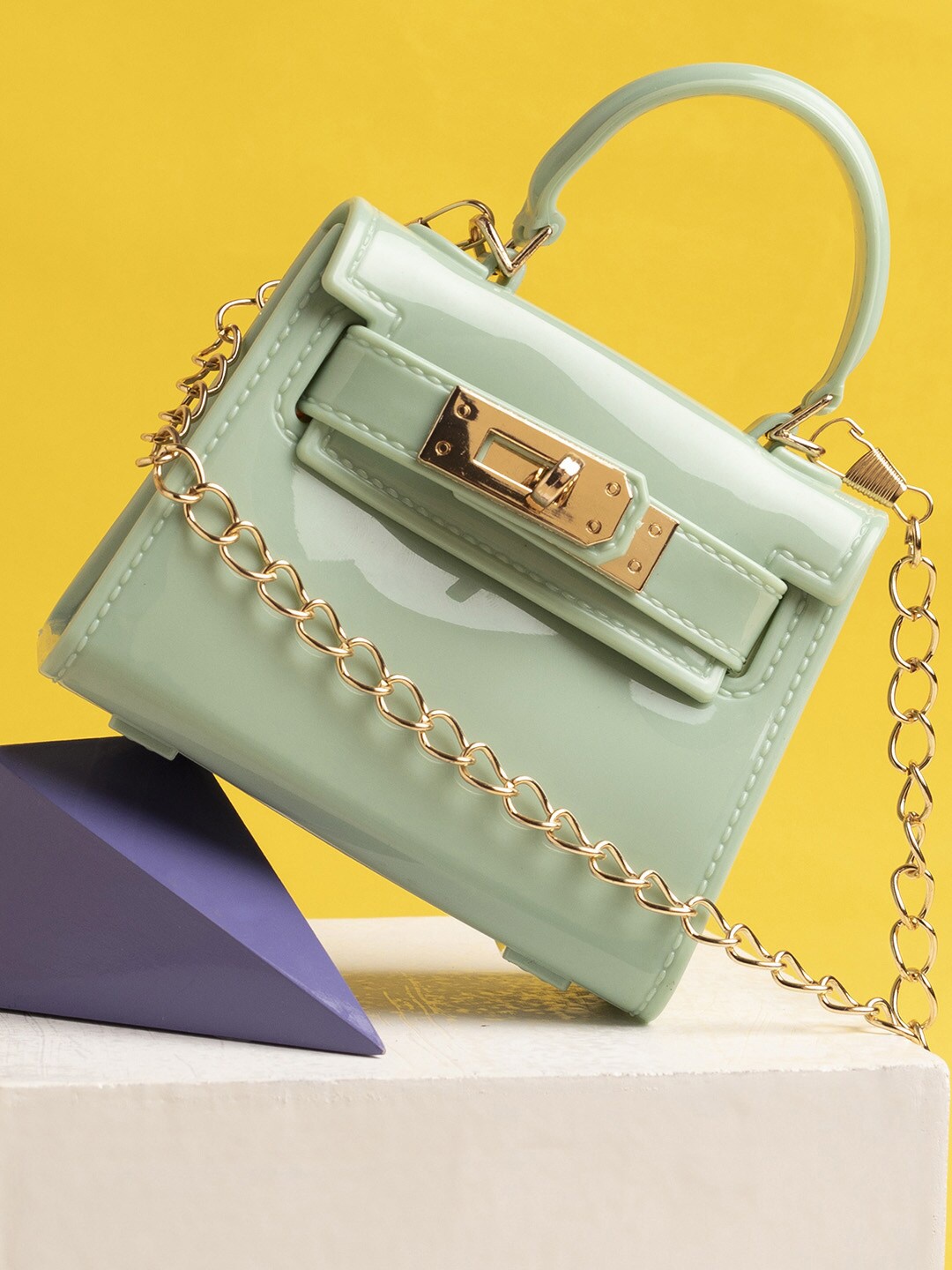 

HAUTE SAUCE by Campus Sutra Solid Pu Structured Sling Bag, Green