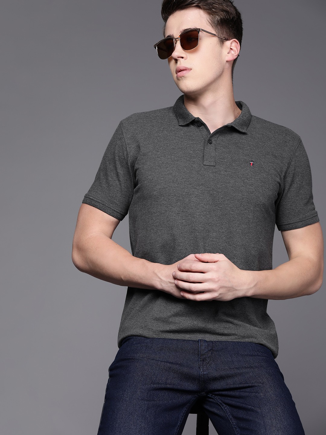 

Louis Philippe Sport Polo Collar Regular-Fit T-shirt, Charcoal