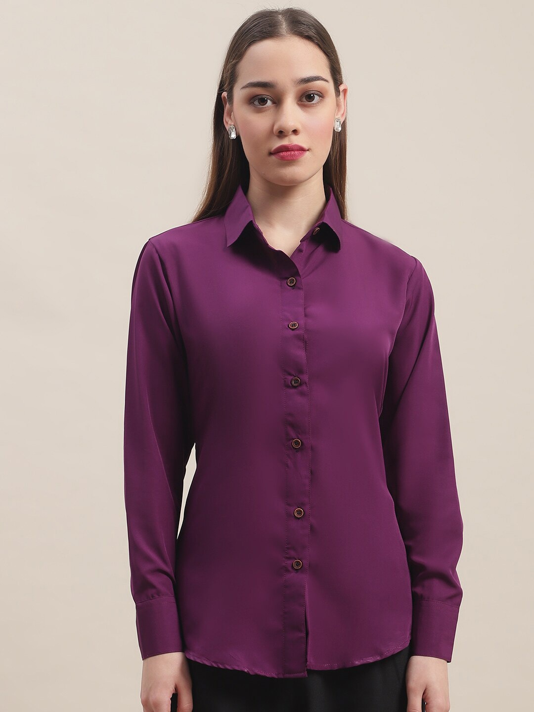 

Aarsha Women Classic Formal Crepe Shirt, Purple