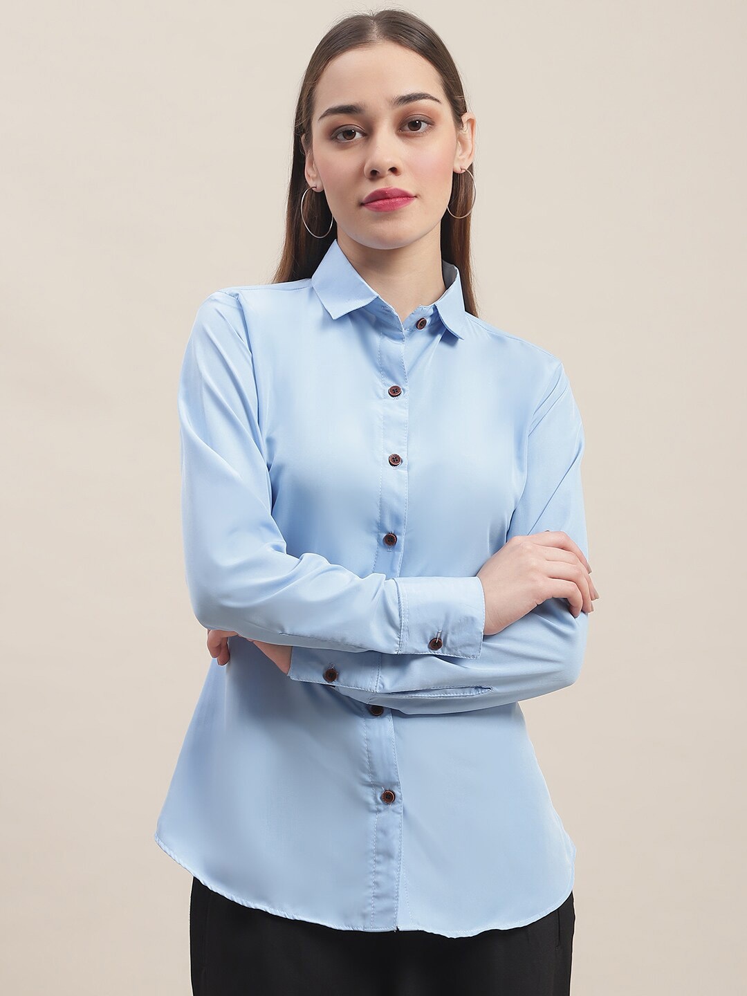 

Aarsha Women Classic Formal Crepe Shirt, Blue