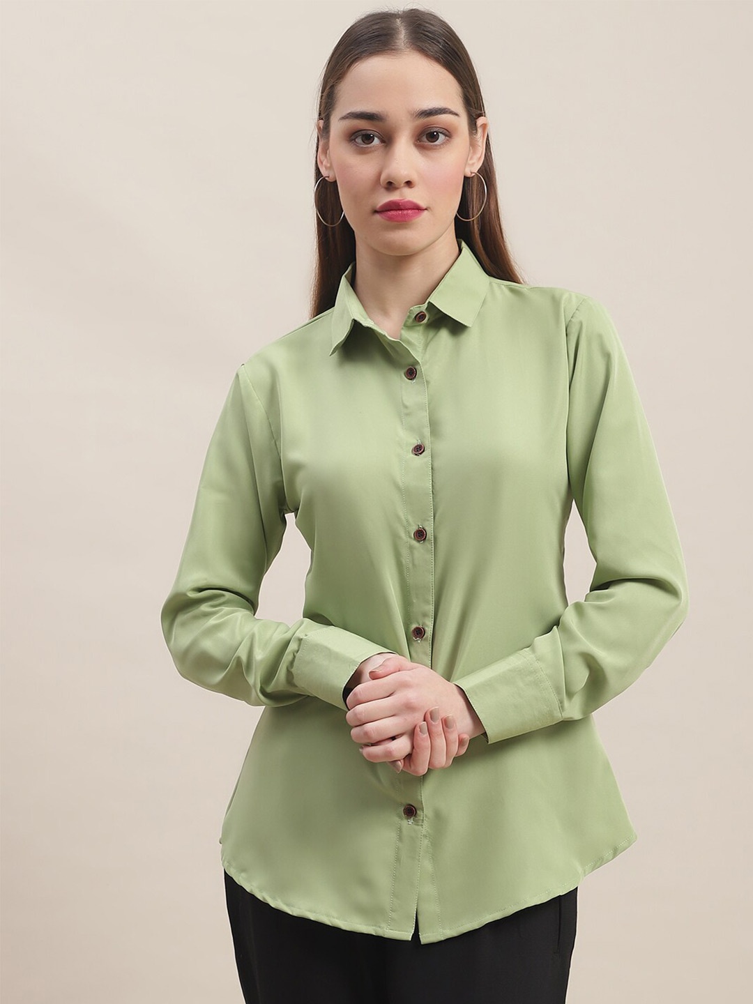 

Aarsha Women Classic Formal Crepe Shirt, Green