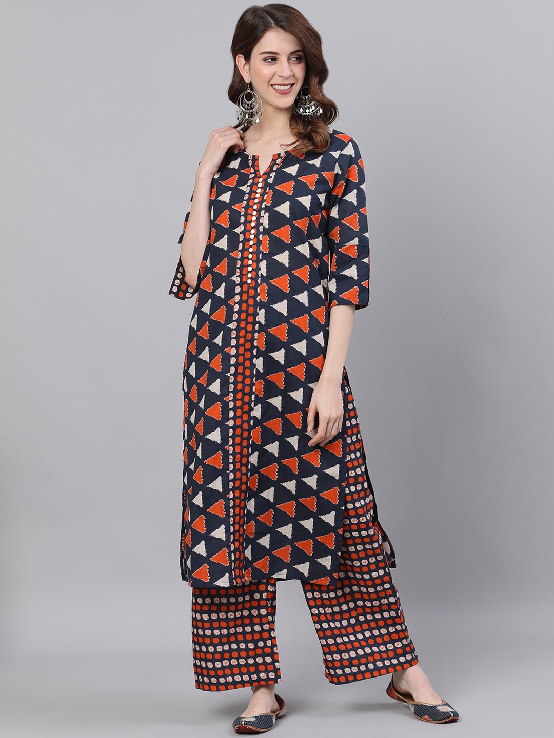 

antaran Women Floral Printed Pure Cotton Kurta with Palazzos, Navy blue