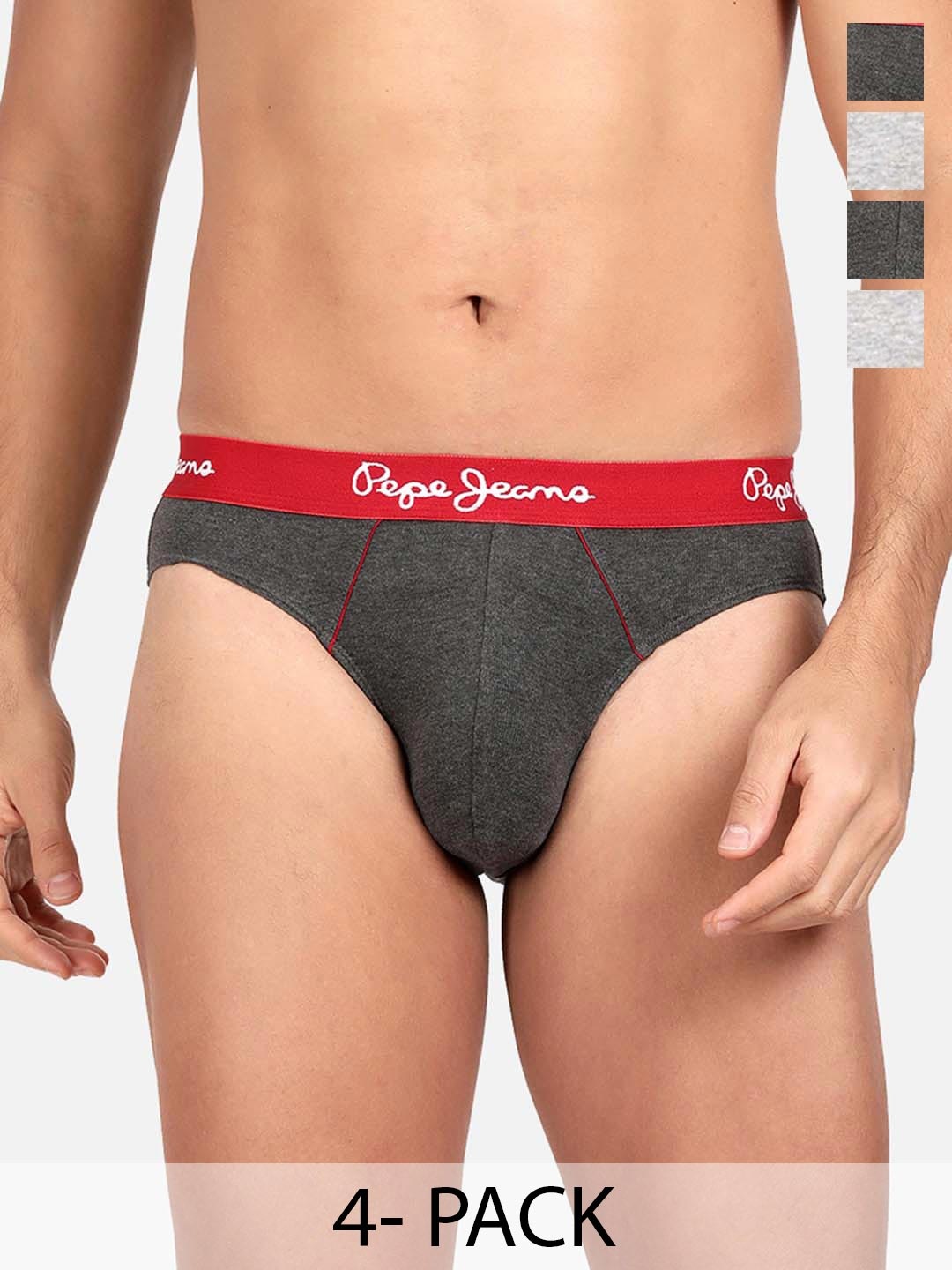 

Pepe Jeans Men Pack Of 4 Low-Rise Cotton Basic Briefs, Grey