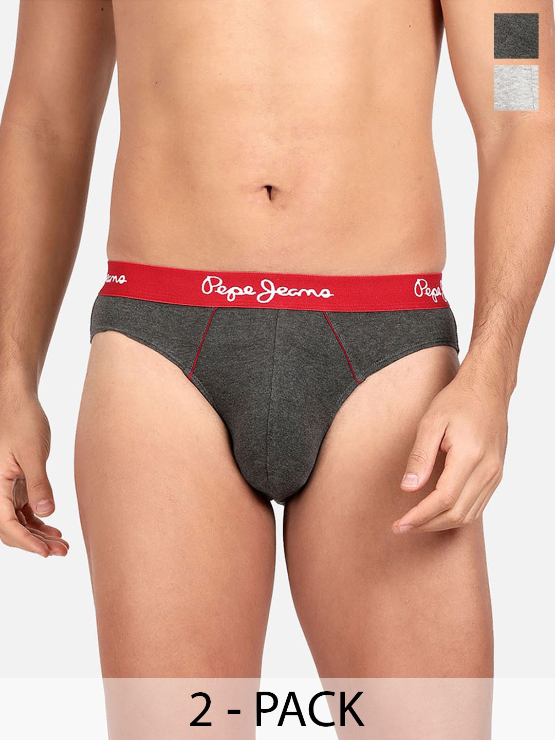 

Pepe Jeans Men Pack Of 2 Low-Rise Cotton Basic Briefs, Grey