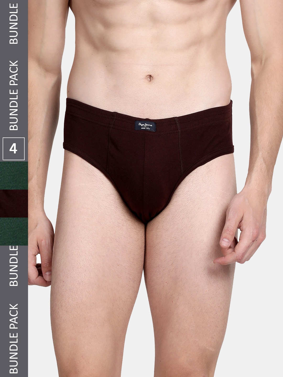 

Pepe Jeans Men Pack Of 4 Low-Rise Cotton Basic Briefs, Green