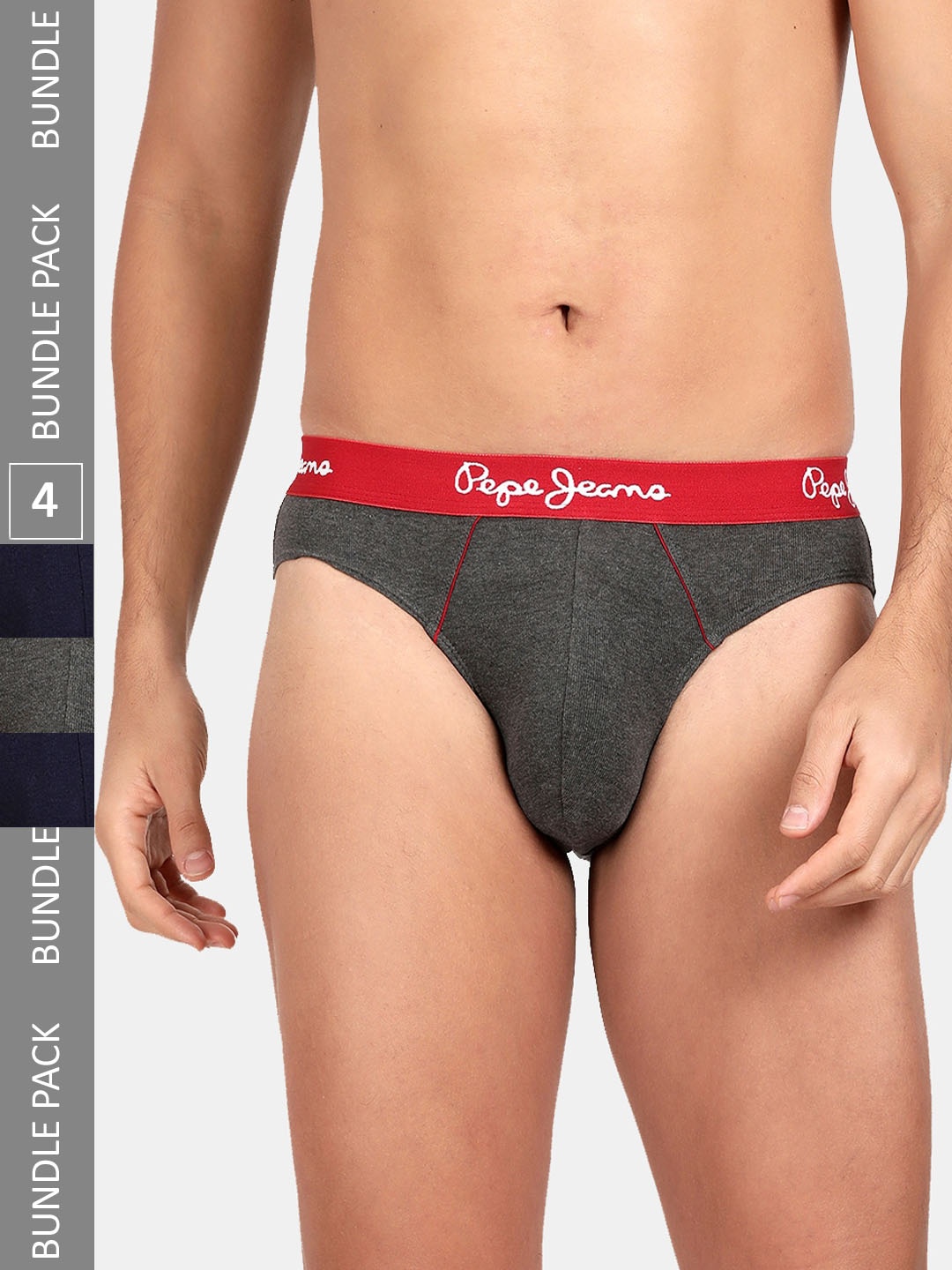 

Pepe Jeans Men Pack Of 4 Low-Rise Cotton Basic Briefs, Blue
