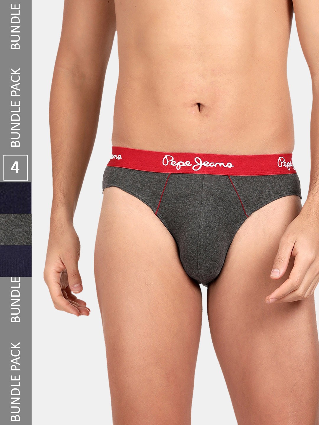 

Pepe Jeans Men Pack Of 4 Low-Rise Cotton Basic Briefs, Charcoal