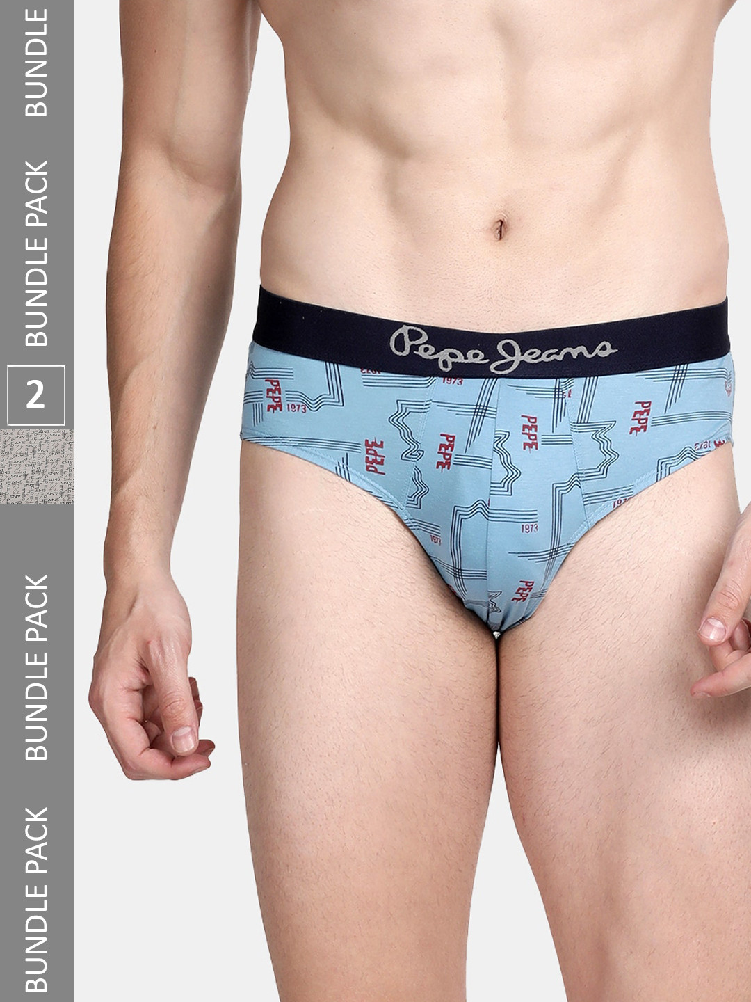 

Pepe Jeans Men Pack Of 2 Printed Anti-Microbial Cotton Basic Briefs, Grey