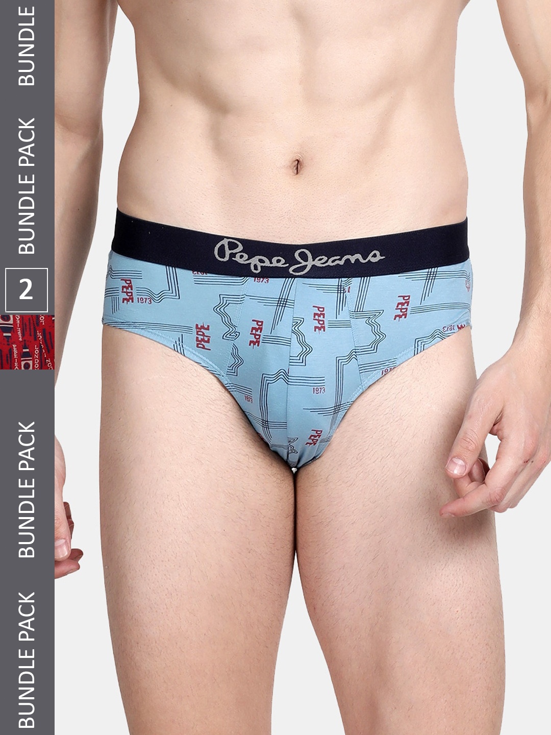 

Pepe Jeans Men Pack Of 2 Printed Anti-Microbial Cotton Basic Briefs, Blue