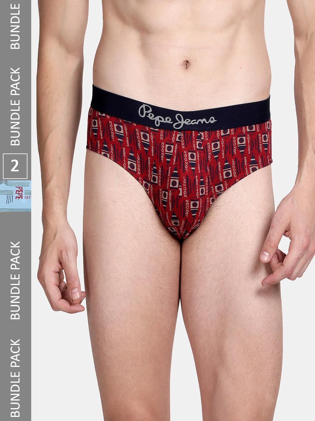 

Pepe Jeans Men Pack Of 2 Printed Cotton Basic Briefs, Blue