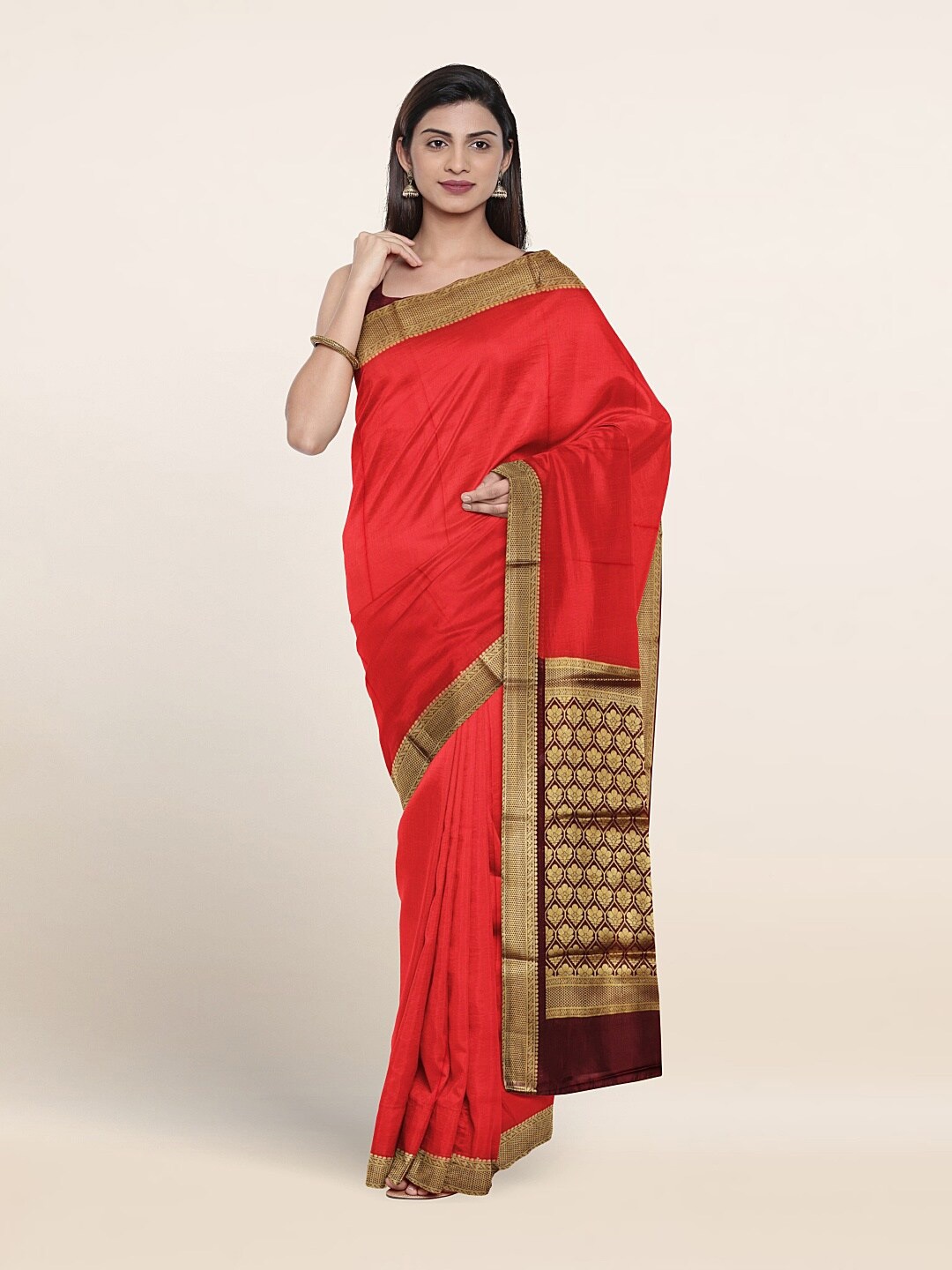 

Pothys Woven Design Zari Pure Silk Saree, Rust