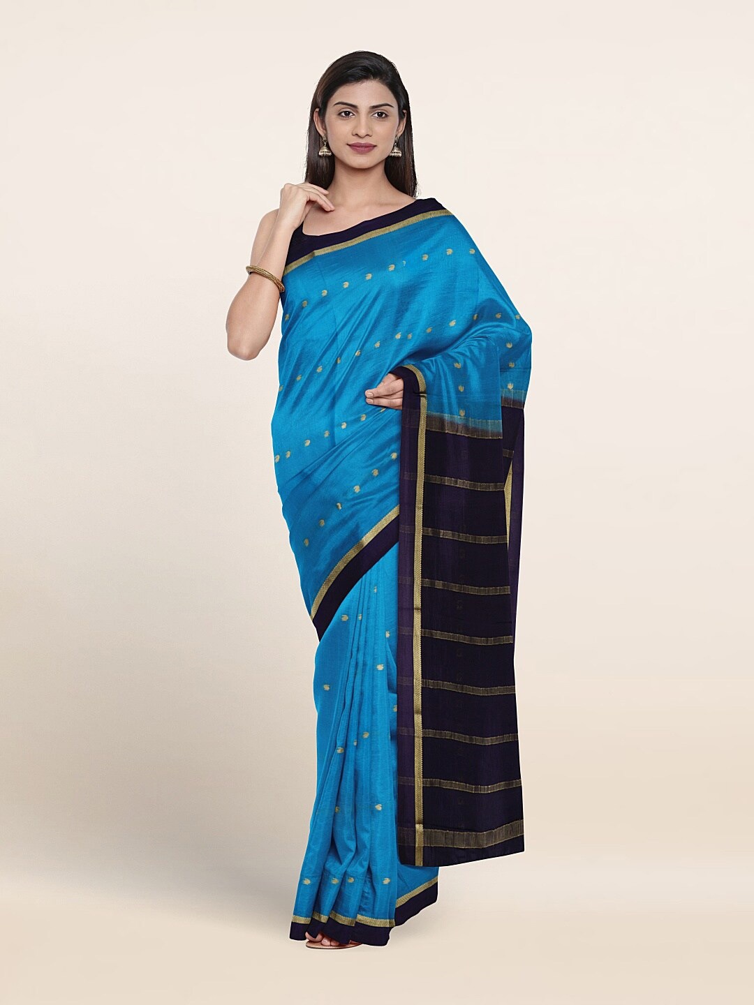 

Pothys Paisley Zari Pure Mysore Silk Saree, Blue