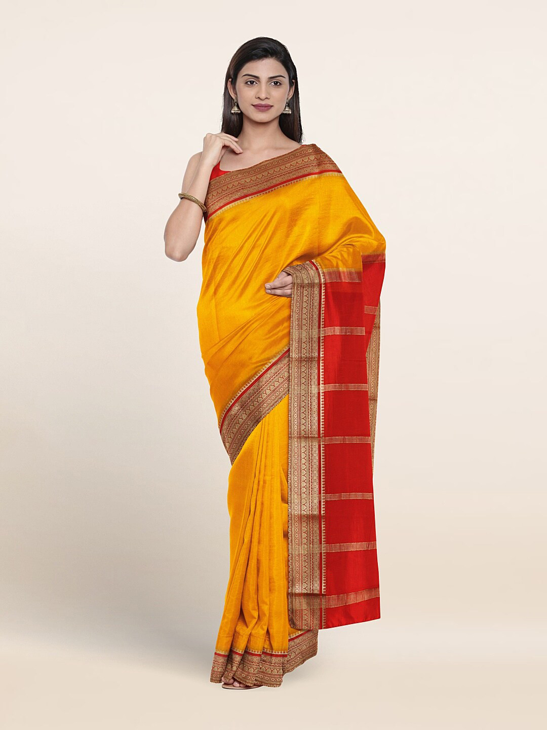 

Pothys Zari Pure Mysore Silk Saree, Yellow