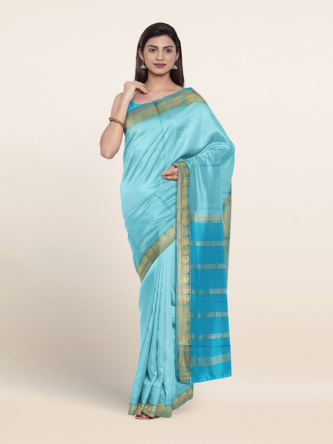 

Pothys Zari Pure Mysore Silk Saree, Blue