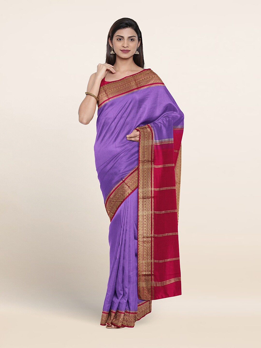 

Pothys Zari Pure Mysore Silk Saree, Violet