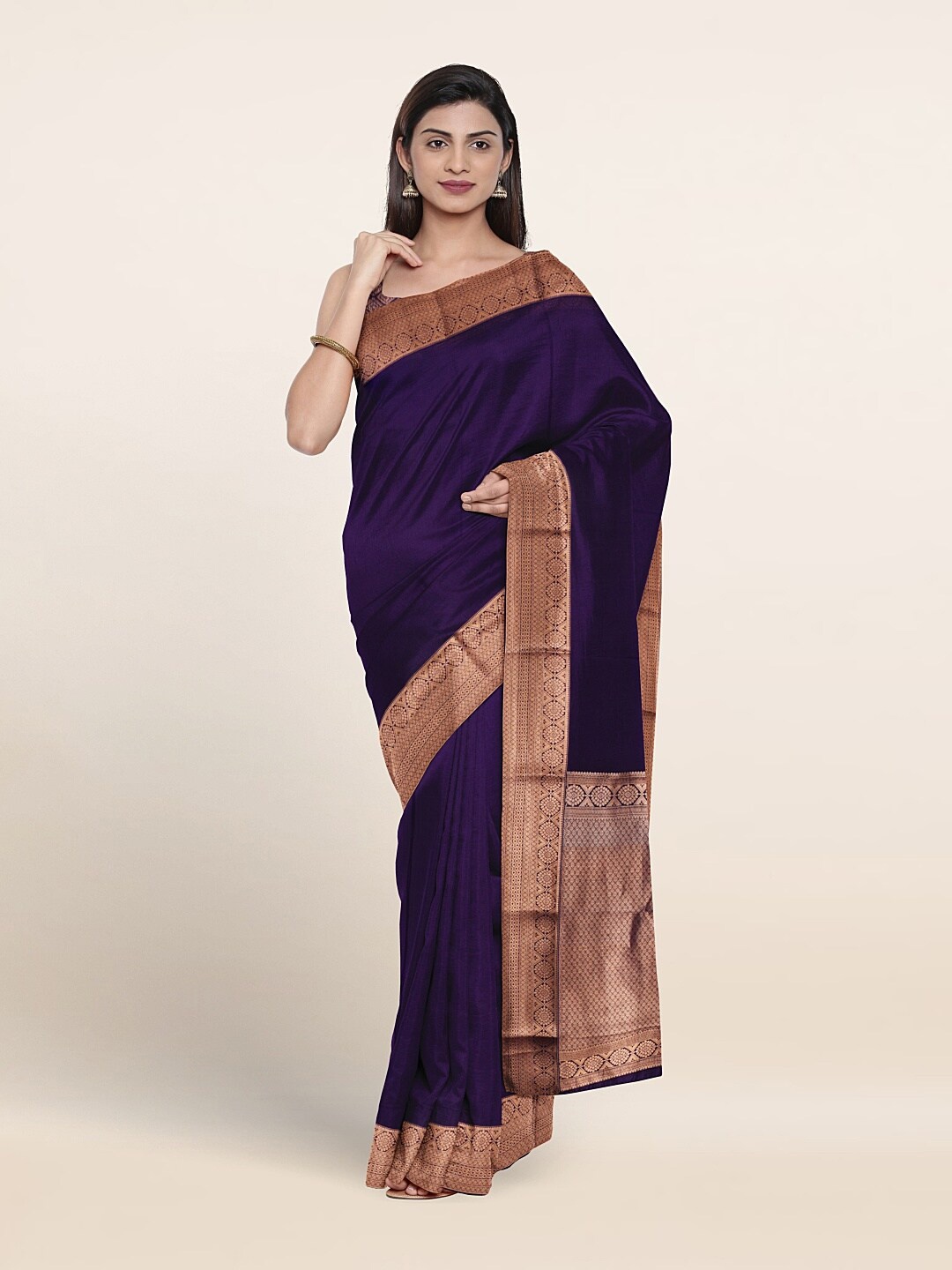 

Pothys Woven Design Border Zari Pure Silk Saree, Navy blue