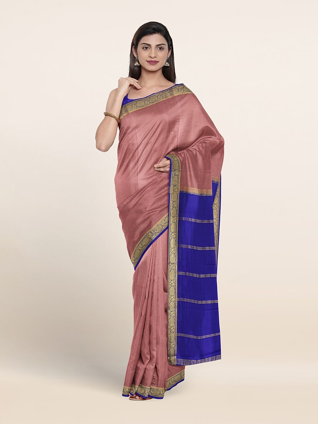 

Pothys Woven Design Border Zari Pure Silk Saree, Peach