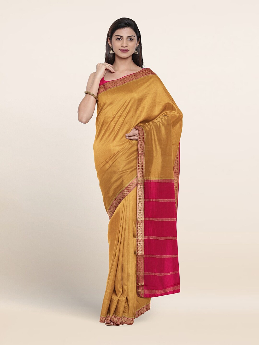

Pothys Woven design Bordered Zari Pure Silk Saree, Gold