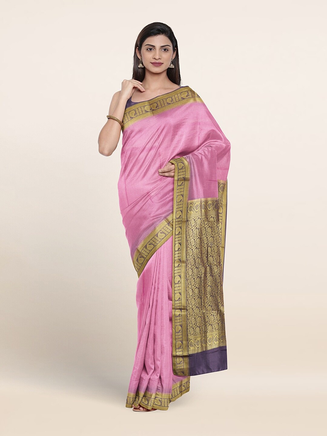

Pothys Woven Design Border Zari Pure Silk Saree, Pink