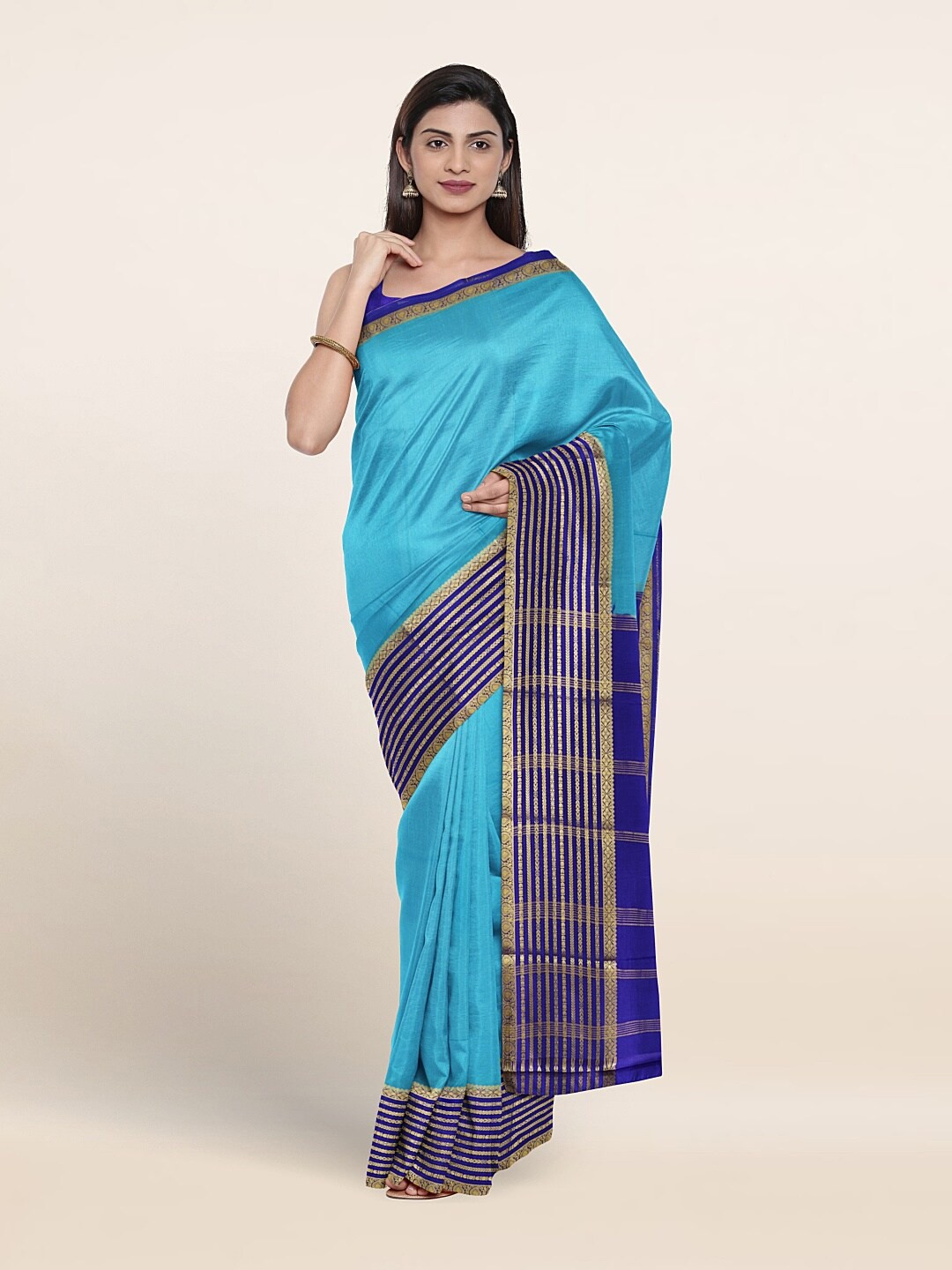 

Pothys Woven Design Bordered Zari Pure Silk Saree, Blue