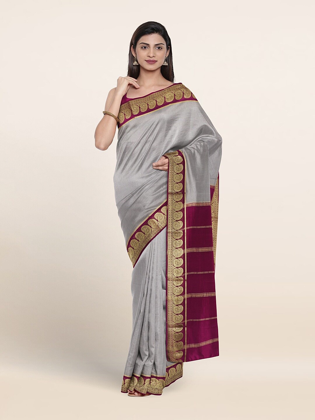 

Pothys Zari Pure Silk Saree, Grey