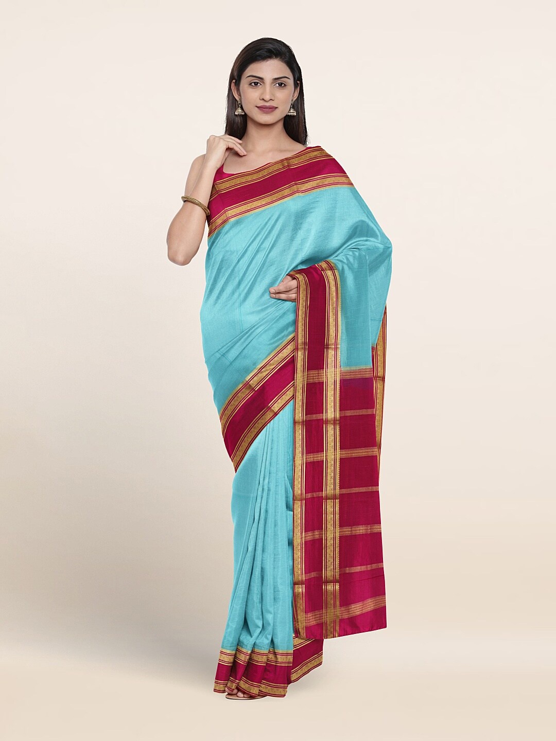 

Pothys Woven Border Pure Silk Zari Saree, Blue