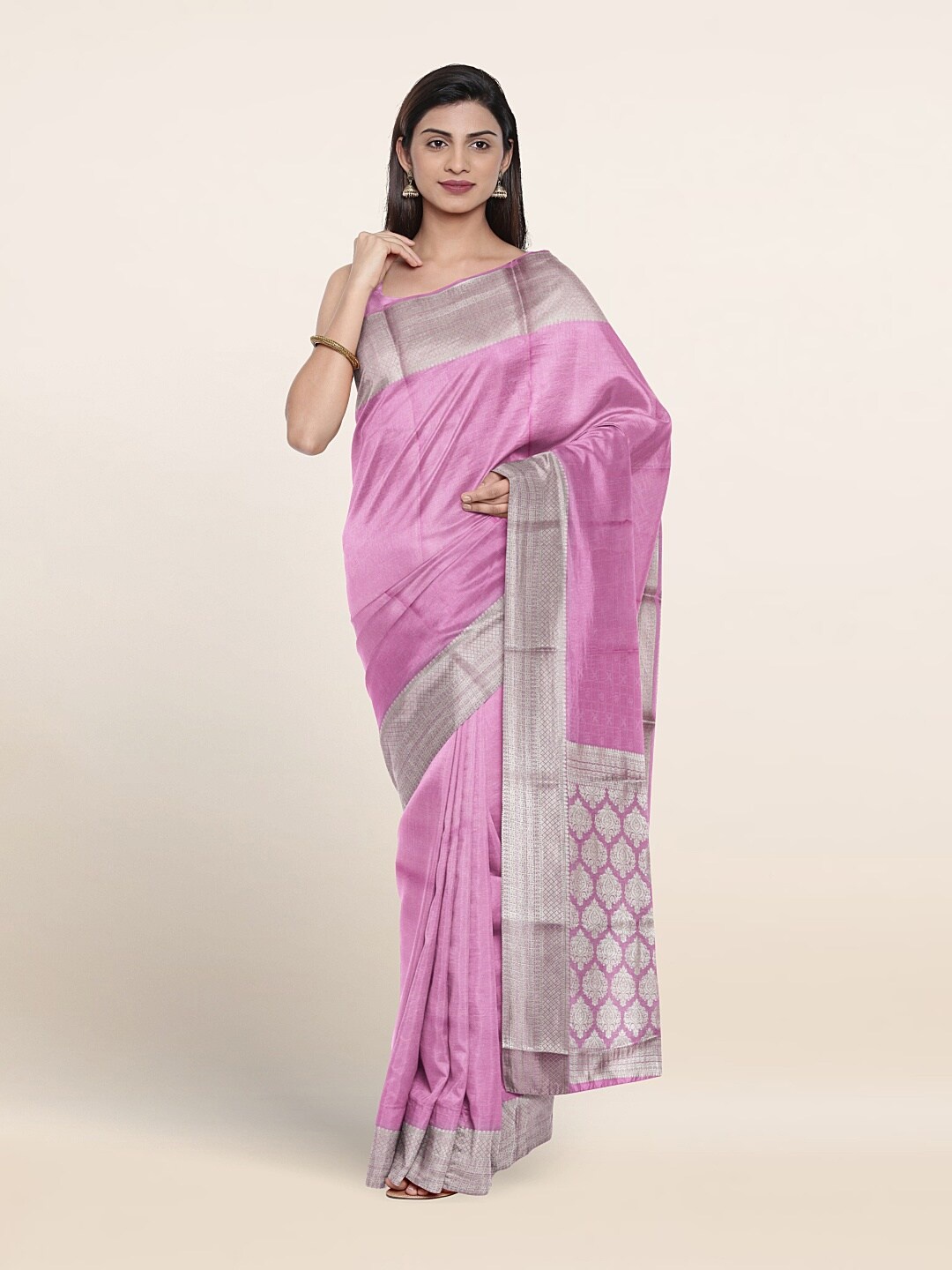 

Pothys Woven Design Border Zari Pure Silk Saree, Pink