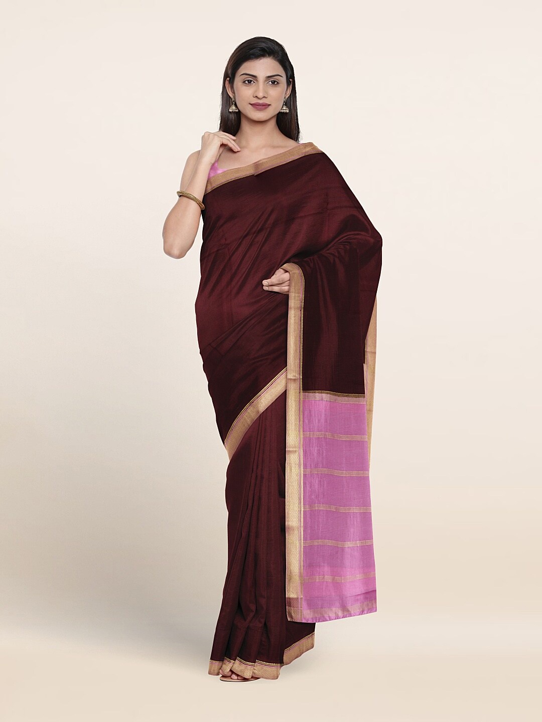 

Pothys Woven Design Border Zari Pure Silk Saree, Brown