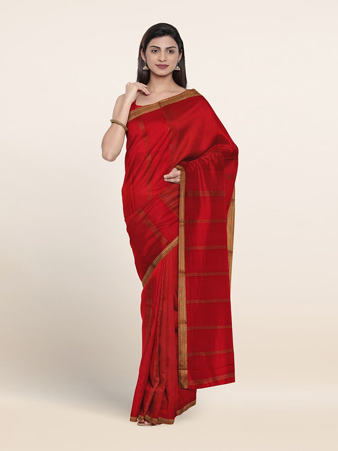 

Pothys Striped Woven Design Border Zari Pure Silk Saree, Red