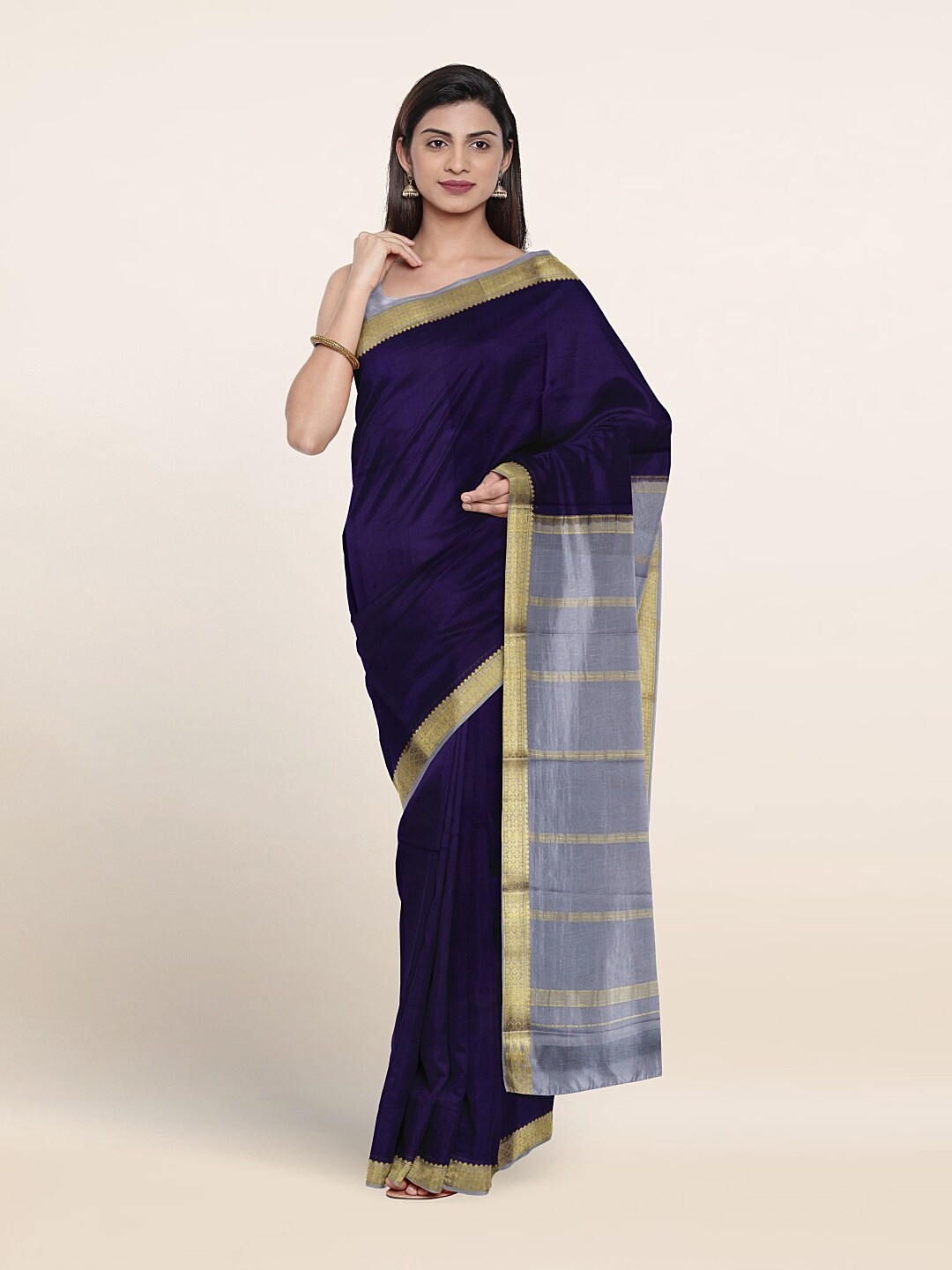 

Pothys Zari Border Pure Silk Saree, Navy blue